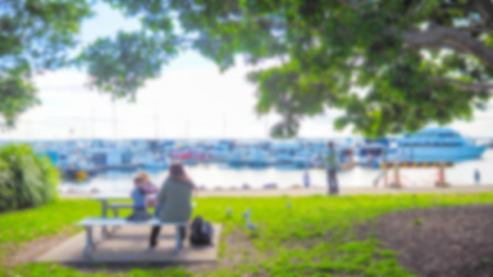 Abstract blur family at outdoor tableの写真素材