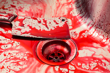 Kitchen sink with knife and blood  for Halloweenの写真素材