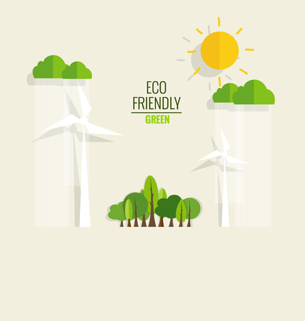 ECO FRIENDLY. Ecology concept with Green Eco Earth and Trees. Vector illustration.のイラスト素材