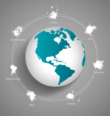 Modern globes and world map, vector illustration.のイラスト素材