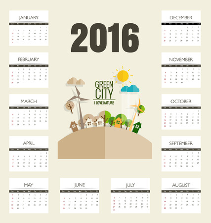 2016 calendar, Modern business card template with nature background. Vector illustration.のイラスト素材
