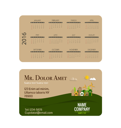 2016 calendar, Modern business card template with nature background. Vector illustration.のイラスト素材