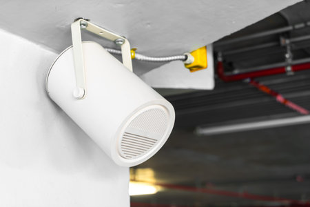 Speakers on a wall of  building