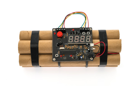 TNT time bomb on white backgroundの写真素材