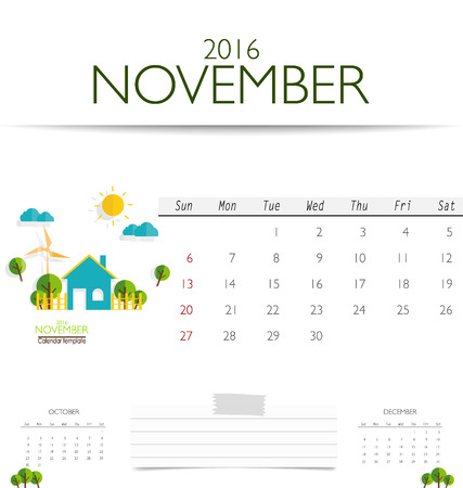 2016 calendar, monthly calendar template for November. Vector illustration.のイラスト素材