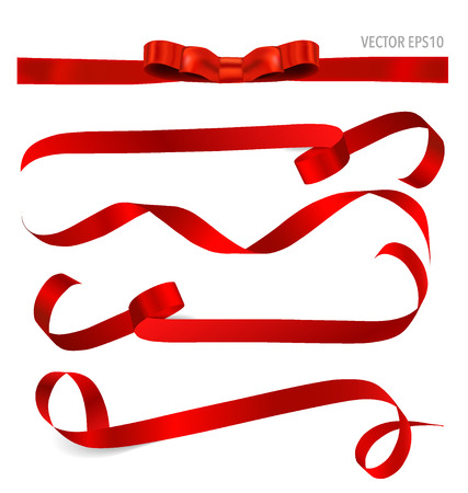 Shiny red ribbon on white background with copy space. Vector illustration.のイラスト素材