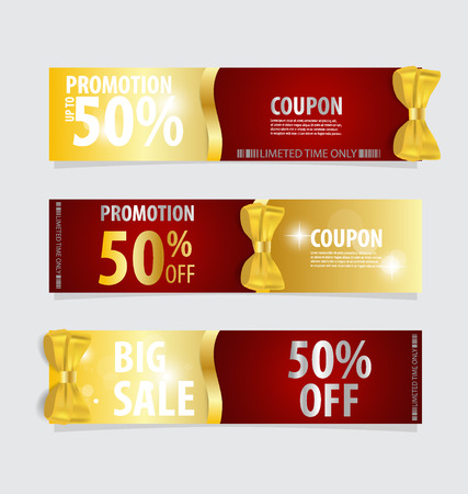Gift coupons with gift bows and ribbons. Vector illustration.のイラスト素材