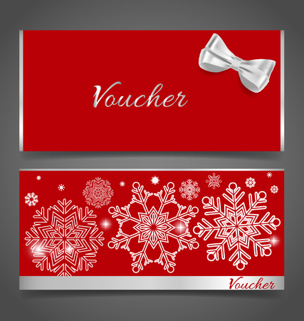 Holiday gift coupons with snowflake background, vector illustration.のイラスト素材
