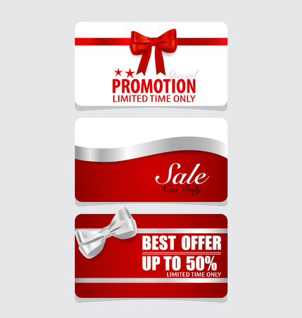 Gift coupons with gift bows and ribbons. Vector illustration.のイラスト素材