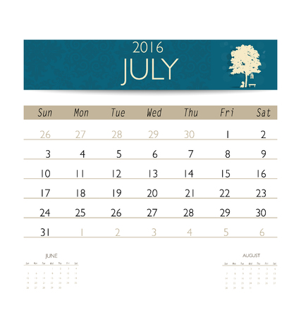 2016 calendar, monthly calendar template for July. Vector illustration.のイラスト素材