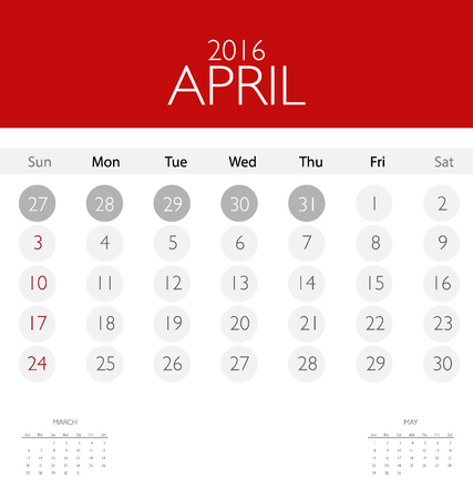 2016 calendar, monthly calendar template for April. Vector illustration.のイラスト素材