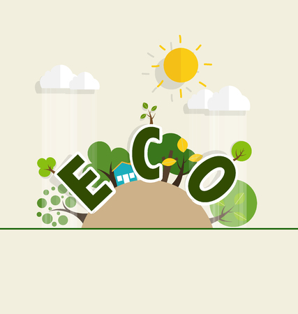 ECO FRIENDLY. Ecology concept with tree background. Vector illustration.のイラスト素材