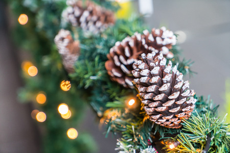 Closeup of Christmas tree decorations backgroundの写真素材