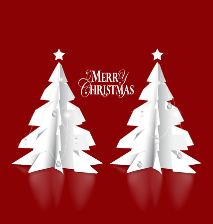 Merry Christmas greeting card with origami Christmas tree, vector illustration.のイラスト素材