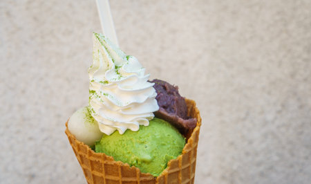 Green tea ice cream with cone
