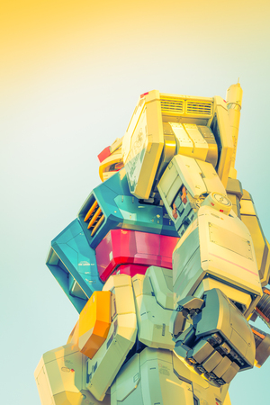 Full size Gundam Performances Outside DiverCity Tokyo Plaza, Odaiba, Tokyo, Japan - 27 November 2015: It is 18m tall The sculpture of famous anime franchise robot, Gundam.のeditorial素材