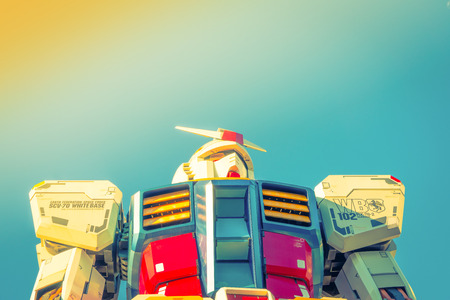 Full size Gundam Performances Outside DiverCity Tokyo Plaza, Odaiba, Tokyo, Japan - 27 November 2015: It is 18m tall The sculpture of famous anime franchise robot, Gundam.のeditorial素材