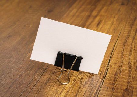 Business cards on wood table