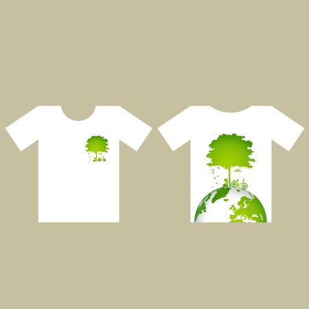 T- shirt design - ECO FRIENDLY - Creative Ecology concept with Green Eco Earth and Trees Vector Design.のイラスト素材