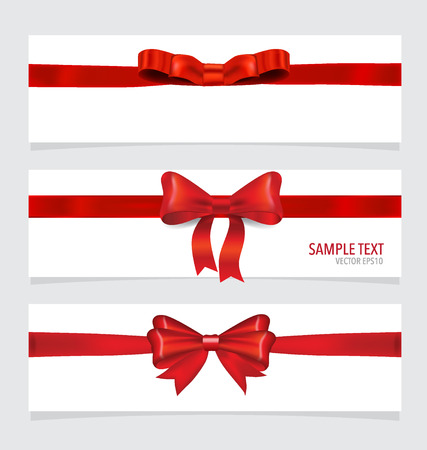 Cards with red ribbons. Vector illustration.のイラスト素材