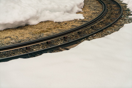 Railway track on snowの写真素材