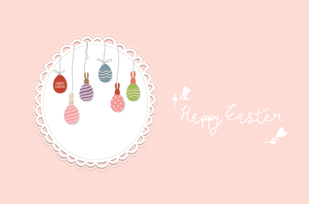 Happy easter cards with Easter bunnies and Easter eggs. Vector illustration.のイラスト素材