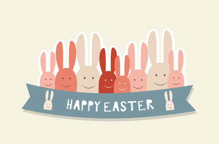Happy easter cards with Easter bunnies. Vector illustration.のイラスト素材