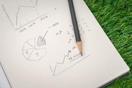 Opened book with business concept and graph