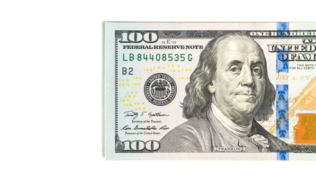 One hundred dollars banknotes on white background