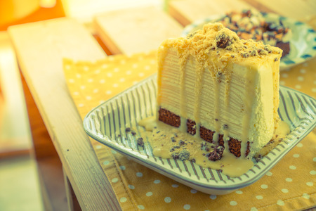 Chocolate crepe cake  ( Filtered image processed vintage effect. )の写真素材