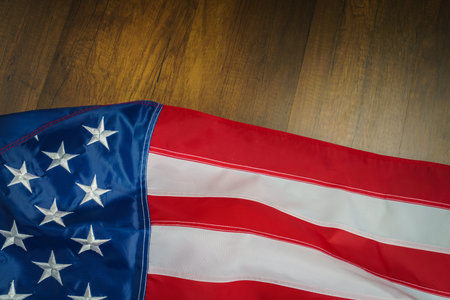 American flag on wood background