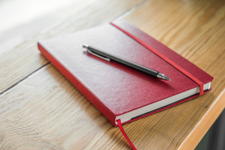 Blank catalog, magazines,book mock up on wood backgroundの写真素材