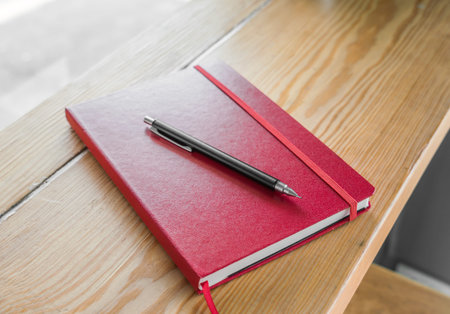 Blank catalog, magazines,book mock up on wood backgroundの写真素材