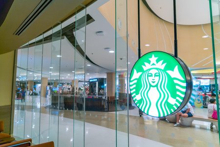 KHONKAEN, THAILAND - March 10, 2016: Starbucks Coffee. Starbucks is the largest coffeehouse company in the world, with 20,891 stores in 62 countries.のeditorial素材