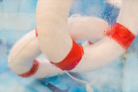 Pool life ring in ice