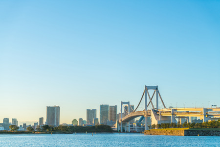 Tokyo skyline with Tokyo rainbow bridgeのeditorial素材