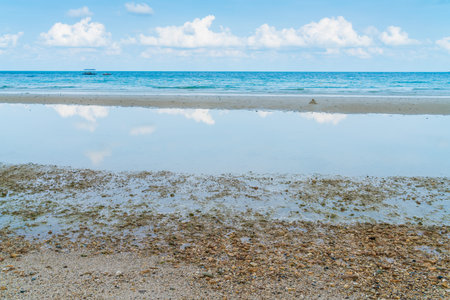 Beautiful white sand beach with blue sea and sky