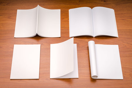 Blank catalog, magazines,book mock up on wood background