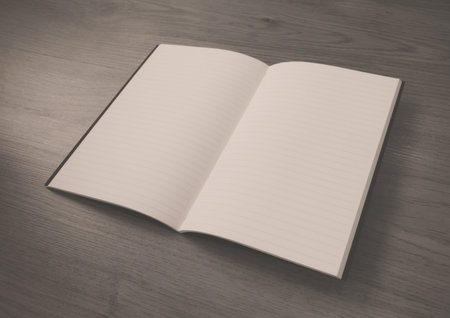 Blank catalog, magazines,book mock up on wood background ,Filtered image processed black and white...