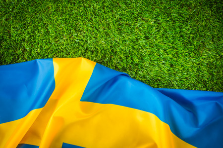 Flags of Sweden on green grass .の写真素材