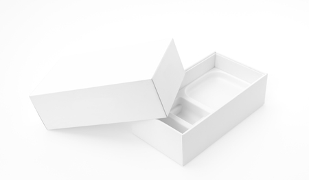 Blank white box mock up on white  backgroundの写真素材