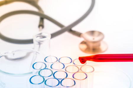 laboratory test tubes,medical glassware , Stethoscope  ( Filtered image processed colorful effect. )の写真素材