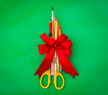 Rocket made from School supplies on Green chalkboard  Back to school background 
