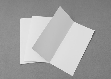 Bifold white template paper on gray  backgroundの写真素材