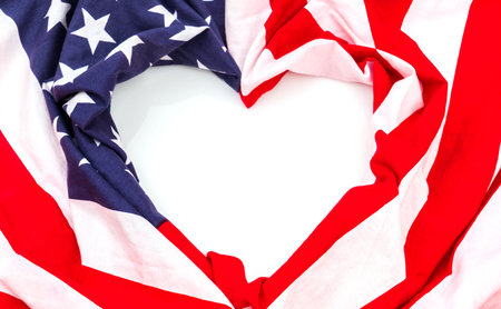 Heart shape American flag on white background .の写真素材