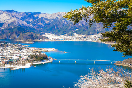 Aerial view of Kawaguchiko lakeの写真素材