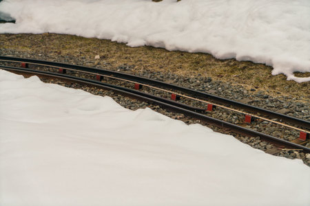 Railway track on snowの写真素材