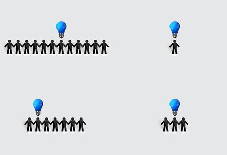 Social Network concept : People cut out of paper with light bulb, vector illustration.のイラスト素材