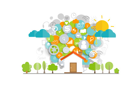 Business concept with Home and cloud of application. Vector illustration.のイラスト素材