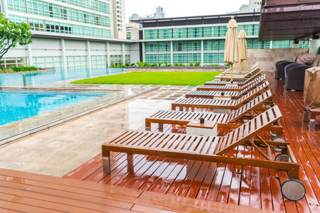 Swimming pool with relaxing seatsのeditorial素材
